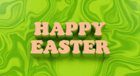 A vibrant green Easter background with the words Happy Easter in pink letters