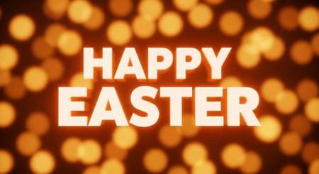 A festive Easter greeting with a warm and cozy background of golden lights