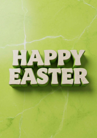 A festive Easter greeting on a bright green marble background with white letteringの写真素材