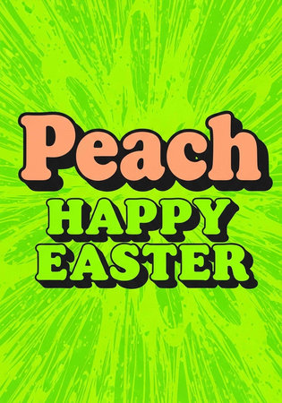 A vibrant Easter greeting card with a peach and green color schemeの写真素材