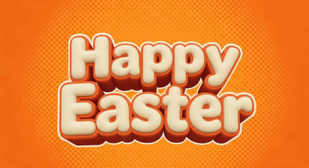 A vibrant orange background with a Happy Easter message in bold white letters