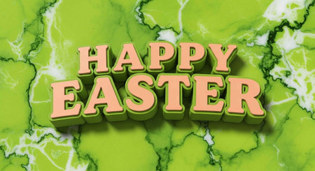 Green marble pattern with white veins and 3D peach text reading Happy Easter