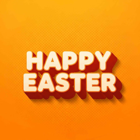 Orange background with white and red 3D Happy Easter text
