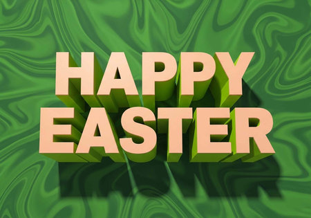 A vibrant green marbled background with 3D peach-colored text reading HAPPY EASTER casting a dark...