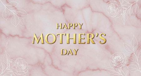 A pink marble background with a Happy Mother's Day message in gold lettersの写真素材