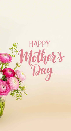 A beautiful bouquet of pink flowers in a vase with a Happy Mother's Day message