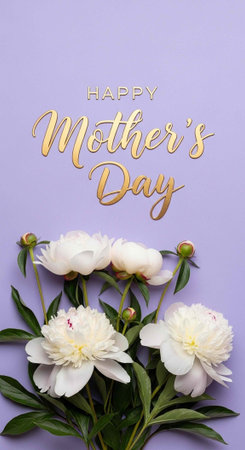 A beautiful Happy Mother's Day card with white flowers on a purple background