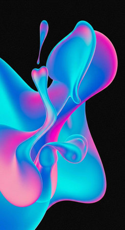A vibrant abstract art piece with swirling blue and pink liquid shapes on black background