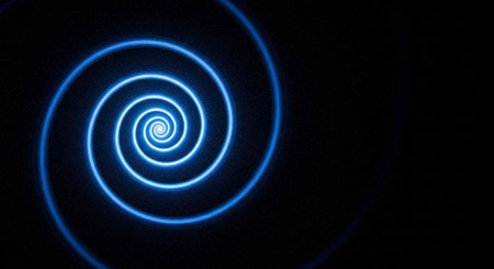 A mesmerizing blue spiral light against a dark background creates a vibrant visual effect