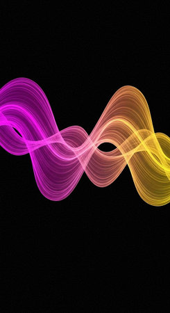 Vibrant colorful wavy lines in purple, pink, orange, and yellow on a black background