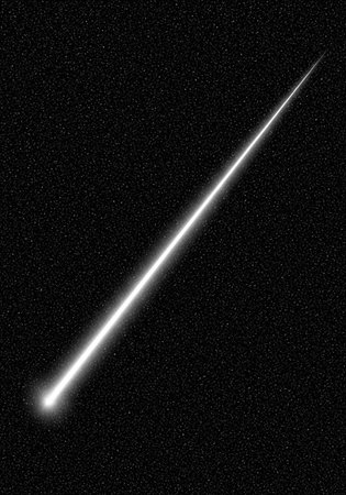 A bright meteor streaks across the dark night sky with stars