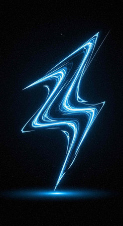 A glowing blue lightning bolt illuminates a dark background with vibrant energy