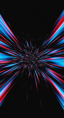 A vibrant abstract image of colorful lines radiating from a central point on a black background