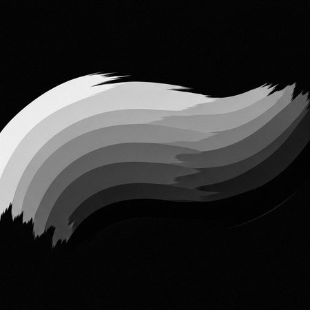A grayscale abstract illustration of a curved brush stroke on a black backgroundの写真素材