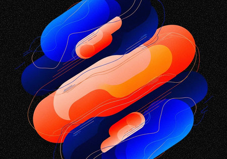 A vibrant abstract illustration featuring colorful shapes on a dark background
