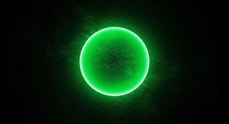 A vibrant green glowing orb in a dark space with a black background