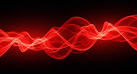A vibrant red light wave glowing against a dark background with energy