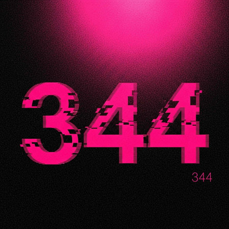 A bold pink number 344 on a dark background with a spotlight effect