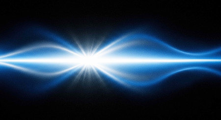 A bright light shines in the darkness with blue and white rays emanating outward