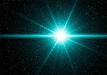 A bright blue star shining in the dark space with a beautiful light effect