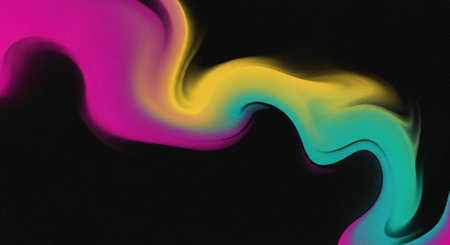 A vibrant abstract design featuring a colorful wavy pattern on a black background