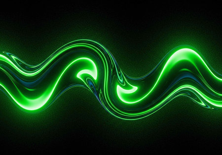 A vibrant green neon wave glows brightly against a dark background