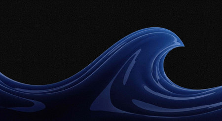 A dark blue wave crashes against a black background in a dramatic display