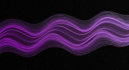 A vibrant purple wave pattern on a dark background with a modern design