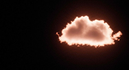 A glowing cloud shines brightly in the dark night sky with vibrant light