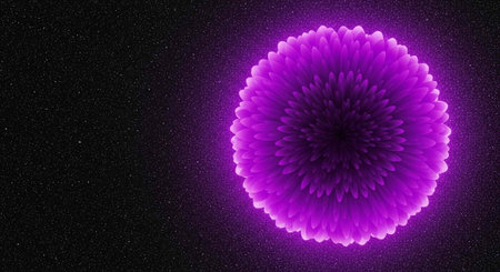 Glowing purple flower-like sphere with spiky petals set against a dark starry night sky backdrop