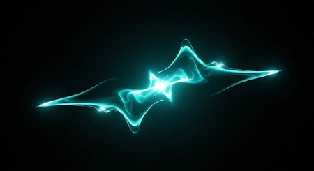A vibrant blue glowing waveform with sparkling effect against a dark background