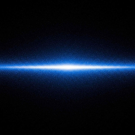 A bright blue light streaks horizontally across a dark, star-filled space.