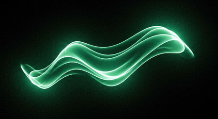 A vibrant green waveform with a neon light effect against a dark background