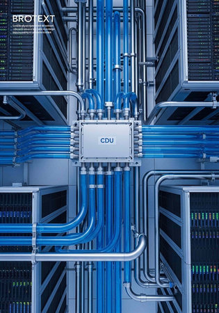 A complex system of blue and silver pipes and tubes in a modern industrial setting
