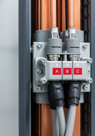 A close-up view of industrial electrical connectors and wiring in a control panel