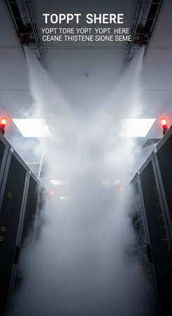 A dramatic server room with fog and red lights in a data center