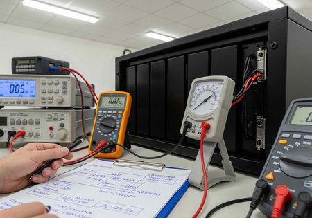 A person working with electronic equipment and tools in a laboratory setting.