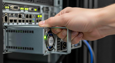 A person installing a server module into a data center rack