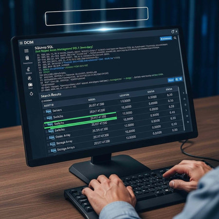 A person working on a computer with a database management system on the screen
