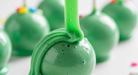 Close-up of a green cake pops with sprinkles on a white background