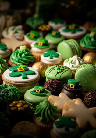 Assorted cupcakes for St. Patrick's Day. Shallow dof.