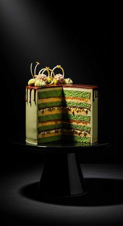 Cake on a black background. Selective focus. Toned.