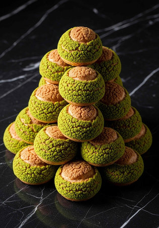 Christmas tree made of cookies on a dark background. Close-up.