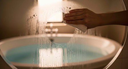 A person filling a bathtub with warm waterの写真素材