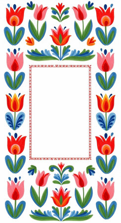 A colorful floral border with a blank white square in the center for text or design