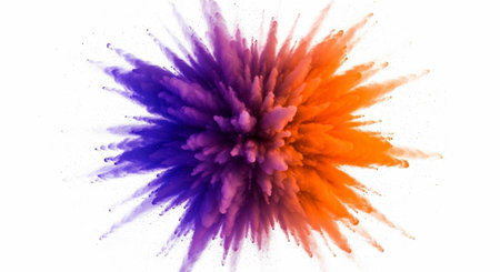 Colorful purple and orange powder explodes in a dynamic, abstract composition.