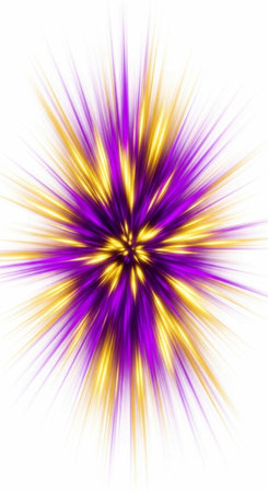Colorful abstract art with purple and yellow streaks radiating from center