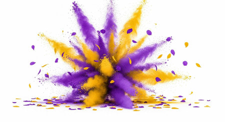 Purple and yellow powder explodes in a dynamic burst of color and texture