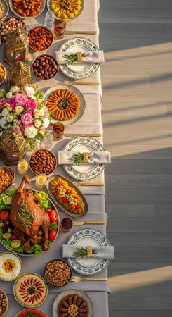 A beautifully set table with a variety of dishes and food for a special occasion or holiday meal