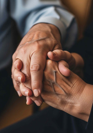 A person holding hands with another person in a moment of comfort and support